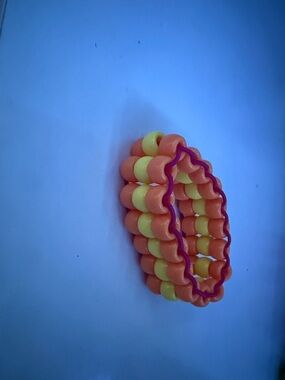 Homemade Stacked Beaded Stretch Bracelet — Orange, Yellow & Magenta